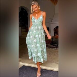Simplee Apparel Ruffle Hem Sage Cami Maxi Dress